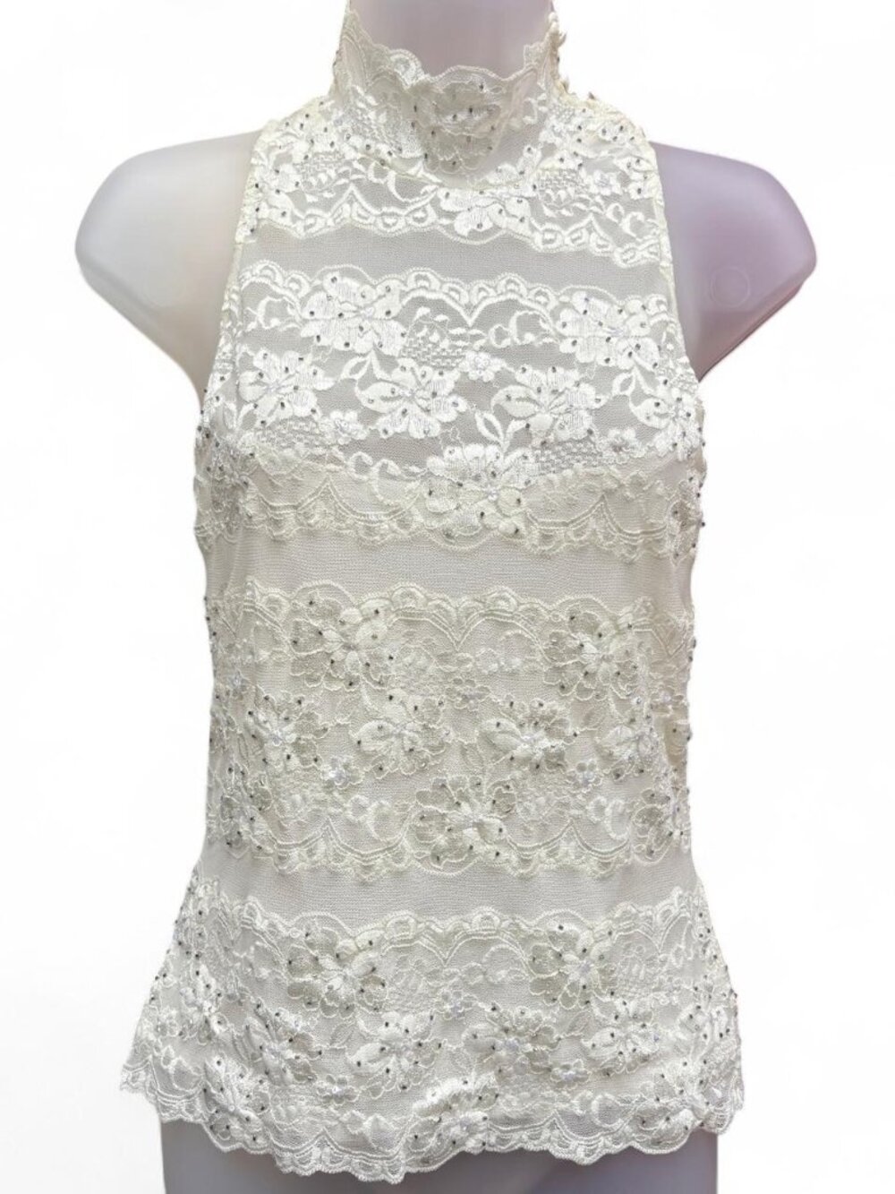 Vintage 90s Caché white mock neck top beaded size Small